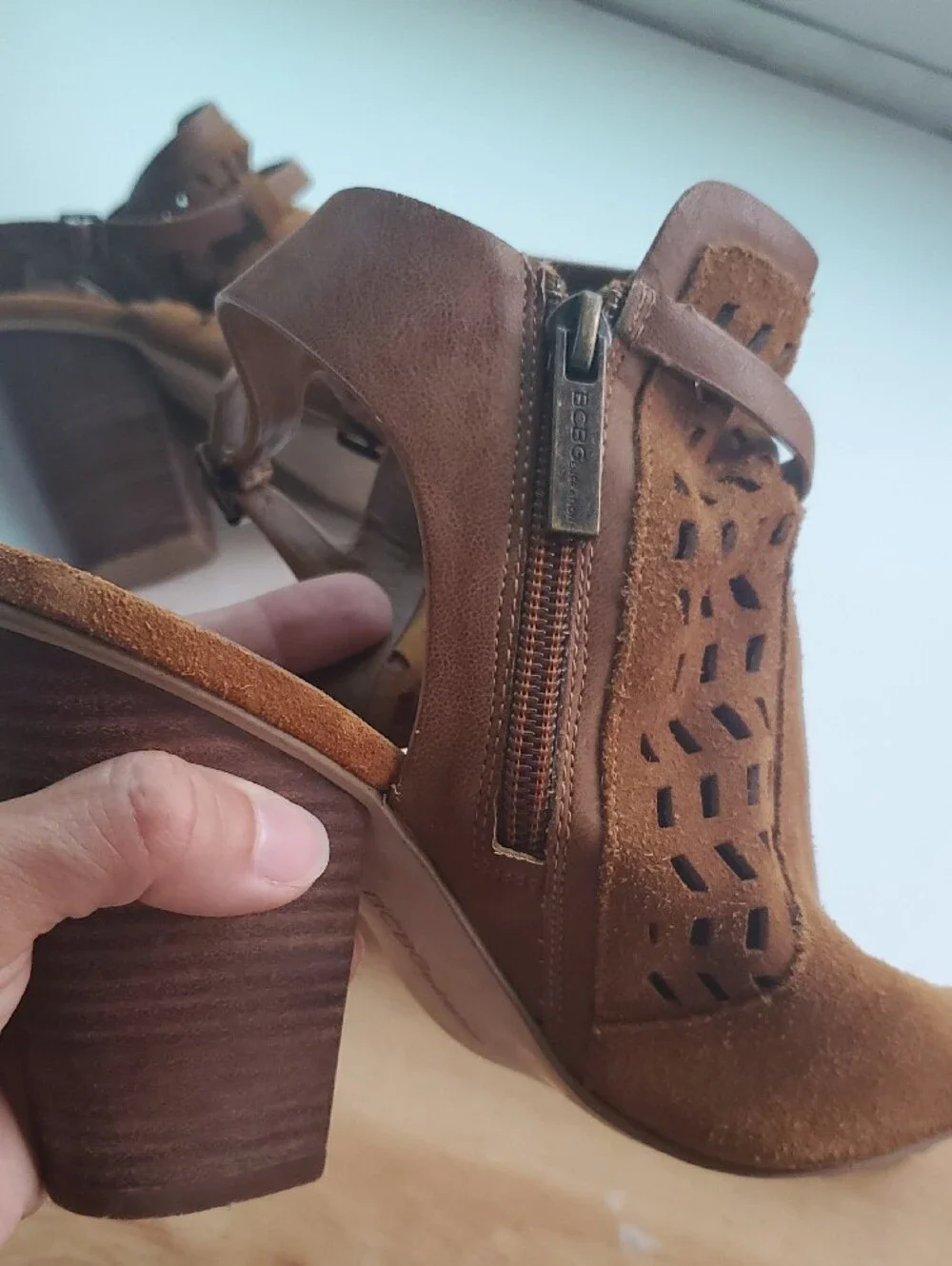 Women's Brown Suede Open-Toe Block Heel Sandals